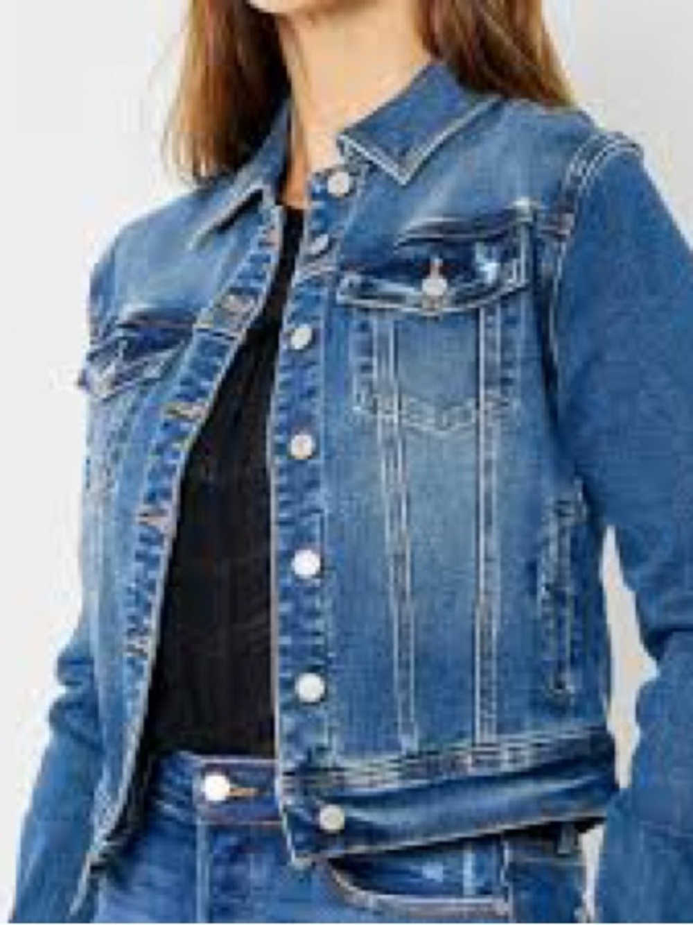 Judy Blue Woman’s Distressed & Faded Blue Denim Jacket with High Stretch Comfort
